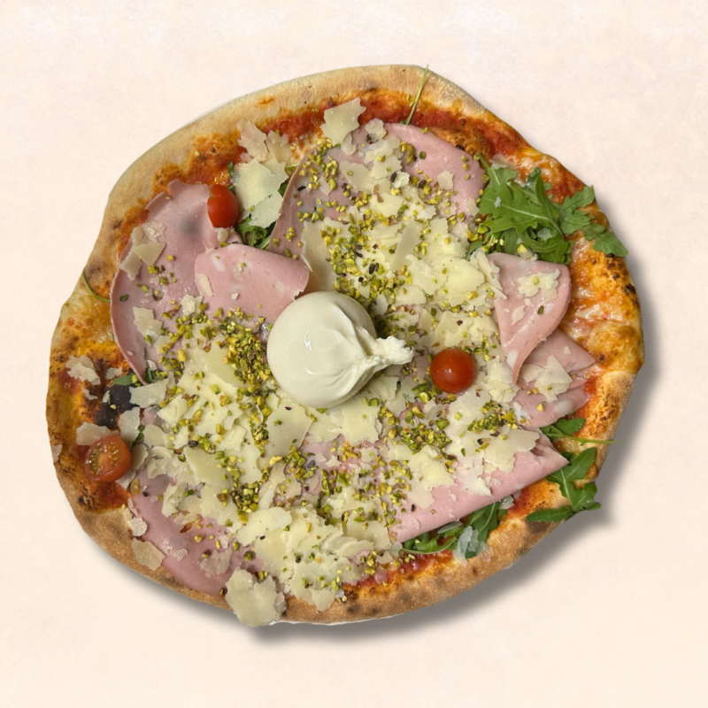 Pizza Burratina Mortadelle Et Pistache.