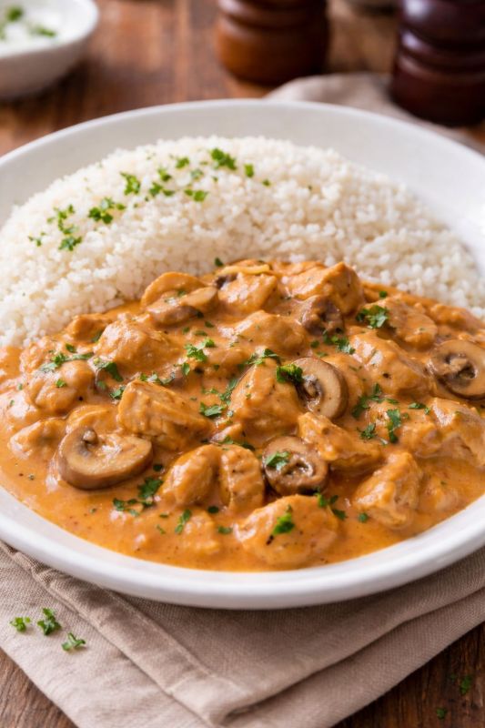 Lundi(02/ 02/ 26): Strogonoff (Émincé De Crème Et Champignon, Accopampagné Du Riz + Soupe Du Jour (Juste 12:00 H As 14:30 H De Lundi