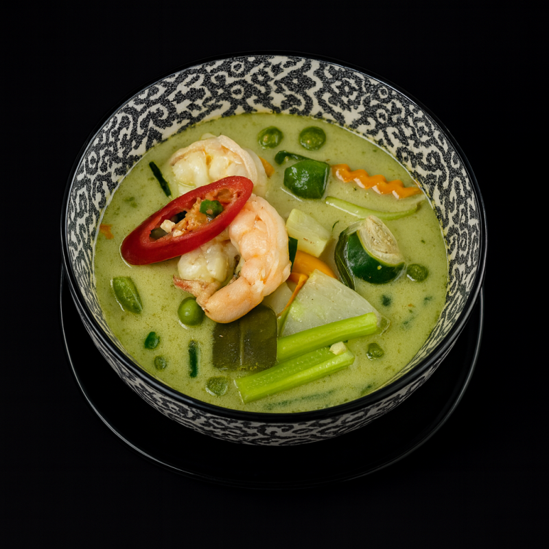 (24) Curry Vert Aux Crevettes Dans Une Soupe Au Lait De Coco