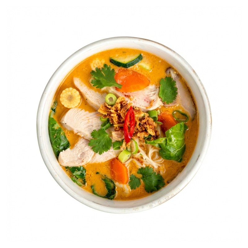Bouillon Thai, Légumes Croquants, Pâtes De Riz Et Poulet