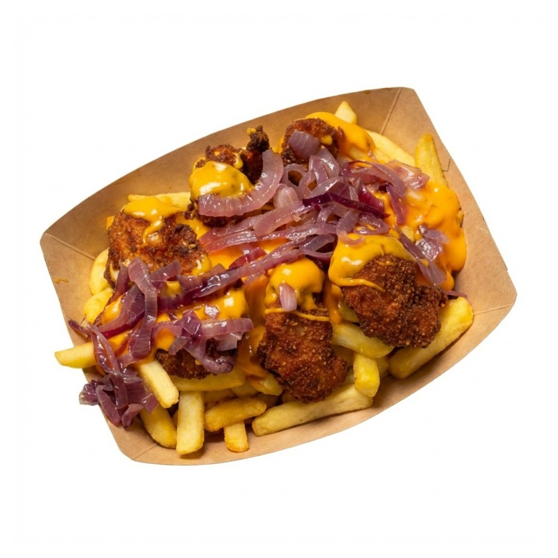 Frites Normales + Scampi Pané + Cheddar + Oignons Frits