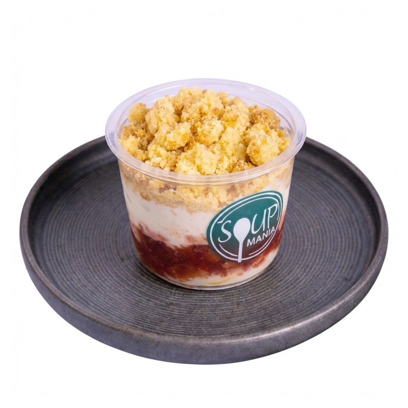 Compotée De Fraise-Rhubarbe Au Yaourt Grec Et Crumble