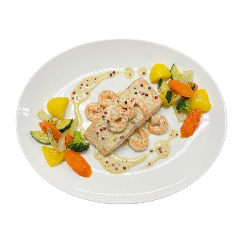 Pavé De Saumon Au Poivre Rose Et Crevettes