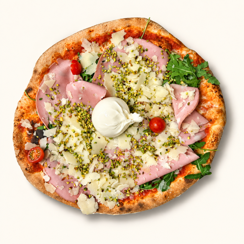 Pizza Burratina Mortadelle Et Pistache.