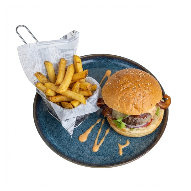 Beef Bacon Cheese Burger Et Ses Frites