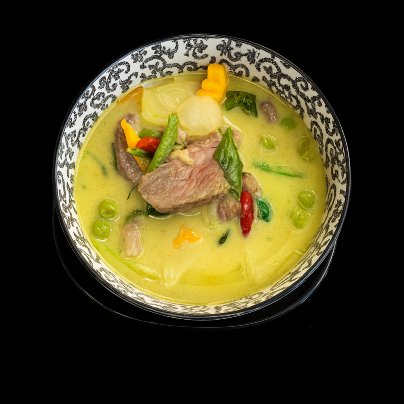(18A) Canard Rôti Au Curry Vert Dans Une Soupe Au Lait De Coco