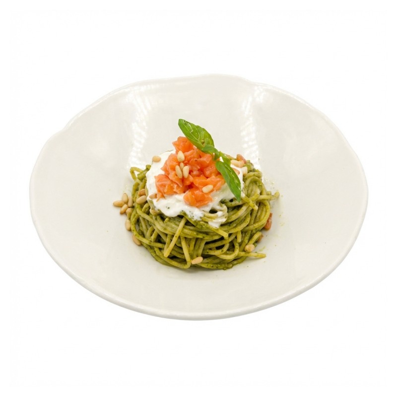 Spaghetti Pesto Et Tartare De Saumon Fumée