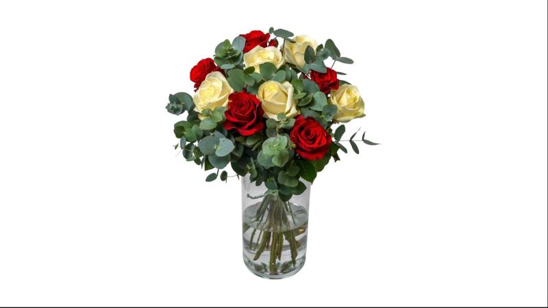 Red And White Roses Bouquet 10 Pieces