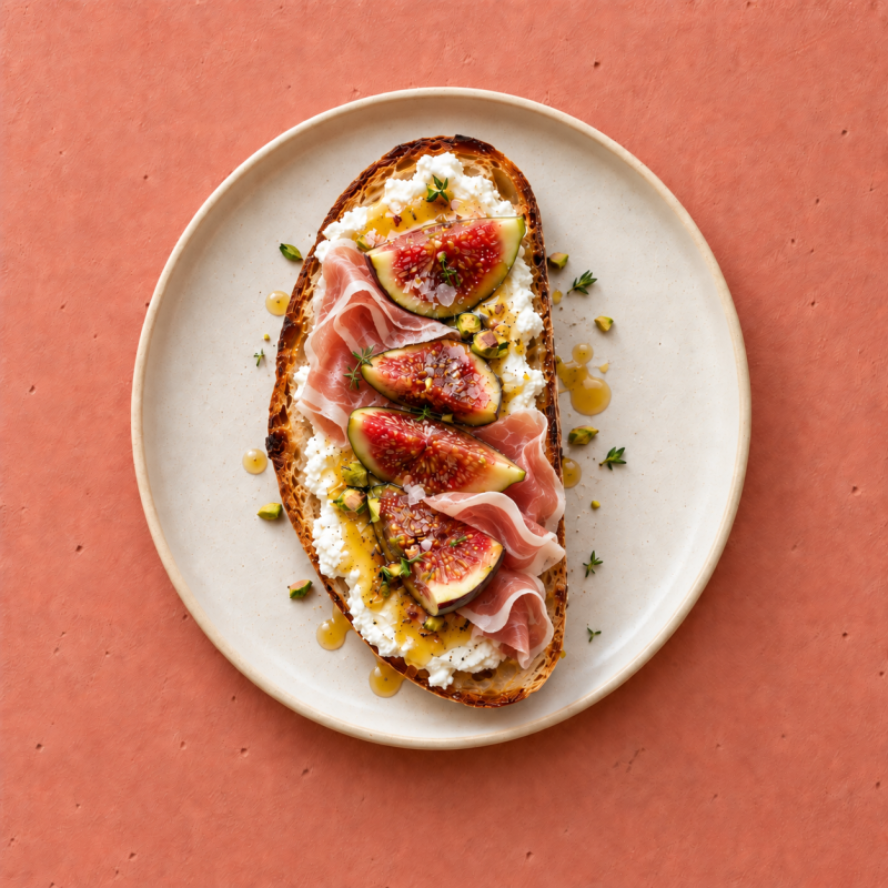 Toast Au Chèvre Frais, Figues Et Miel, Jambon Serrano