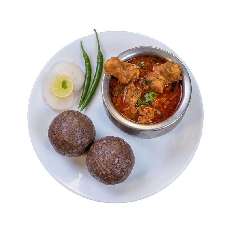 Ragi Sangati / Ragi Mudde With Chicken Curry And Salad