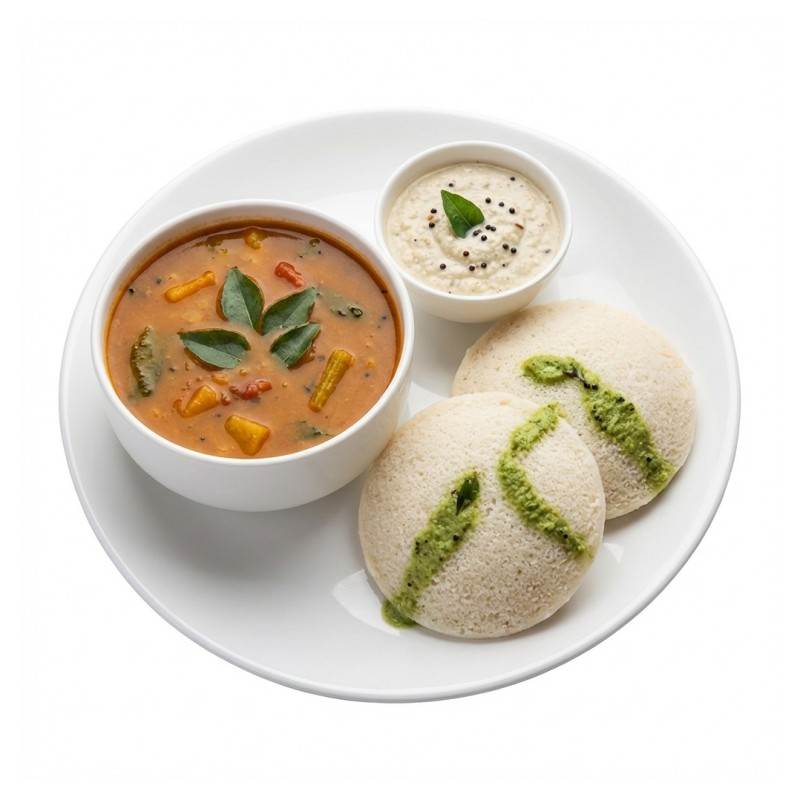 Idly With Sambar And Chutney