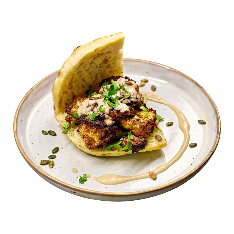 Foccacia, Charred Celeriac, Green Sauce, Cheese