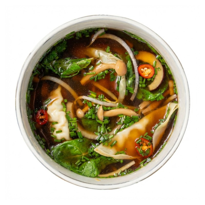 Bouillon Aux Gyozas De Poulet, Pak Choi Et Shimejis