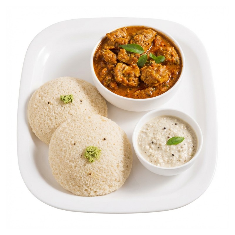 Idly With Chicken Curry