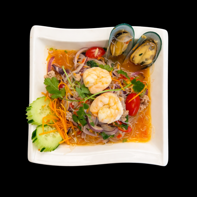 (42) Salade De Nouilles De Verre Épicée Aux Fruits De Mer