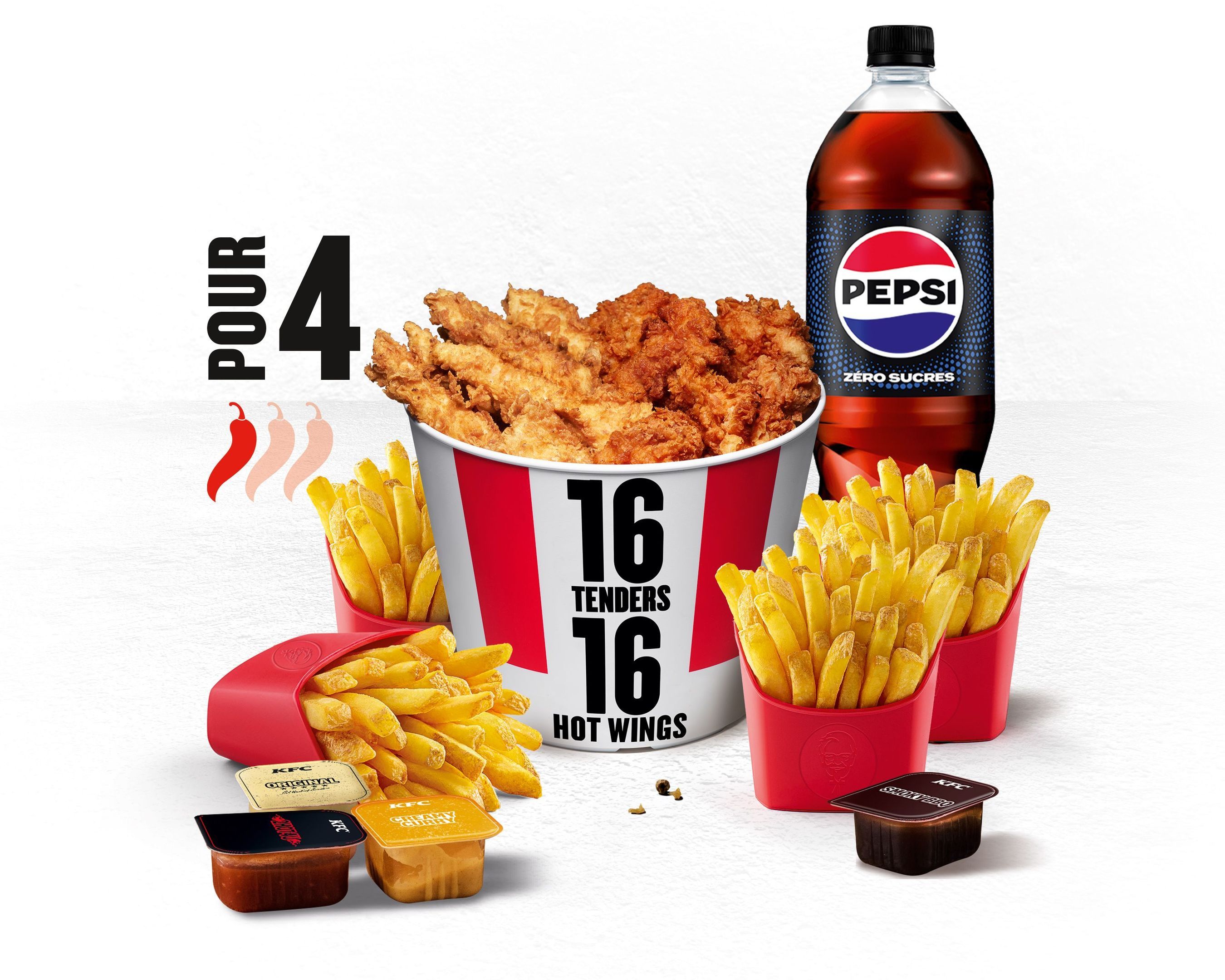 Menu Bucket Pour 4 – 16 Hot Wings®/ 16 Tenders®