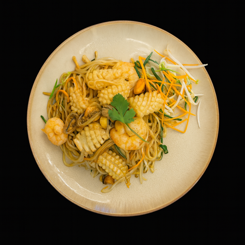 (13) Nouilles Aux Œufs Sautées Avec Des Fruits De Mer