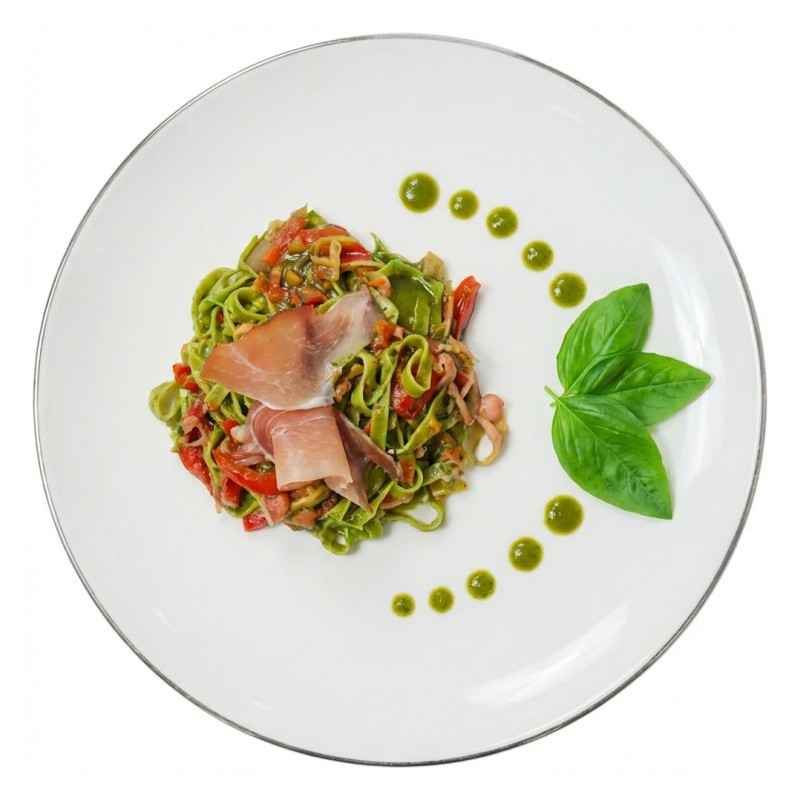 Tagliatelle Allo Speck, Pesto E Pomodorini